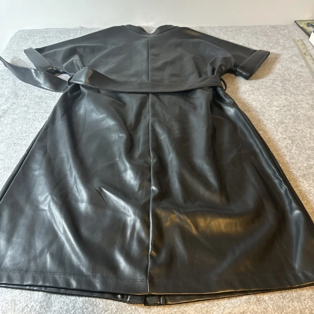 Susan Graver Women's Faux Leather Button Front Dress Black Sz MP NWOT - Citycore